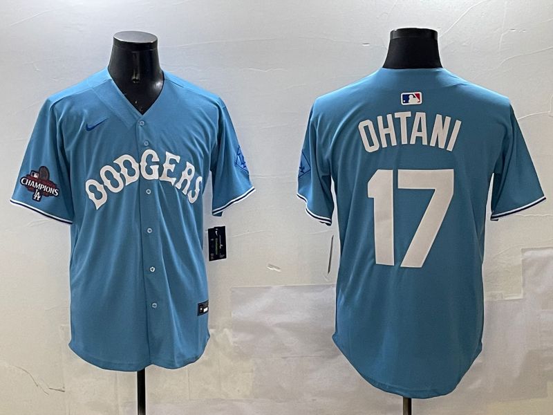 Men Los Angeles Dodgers 17 Ohtani Light Blue Throwback Game 2025 Nike MLB Jersey style 14